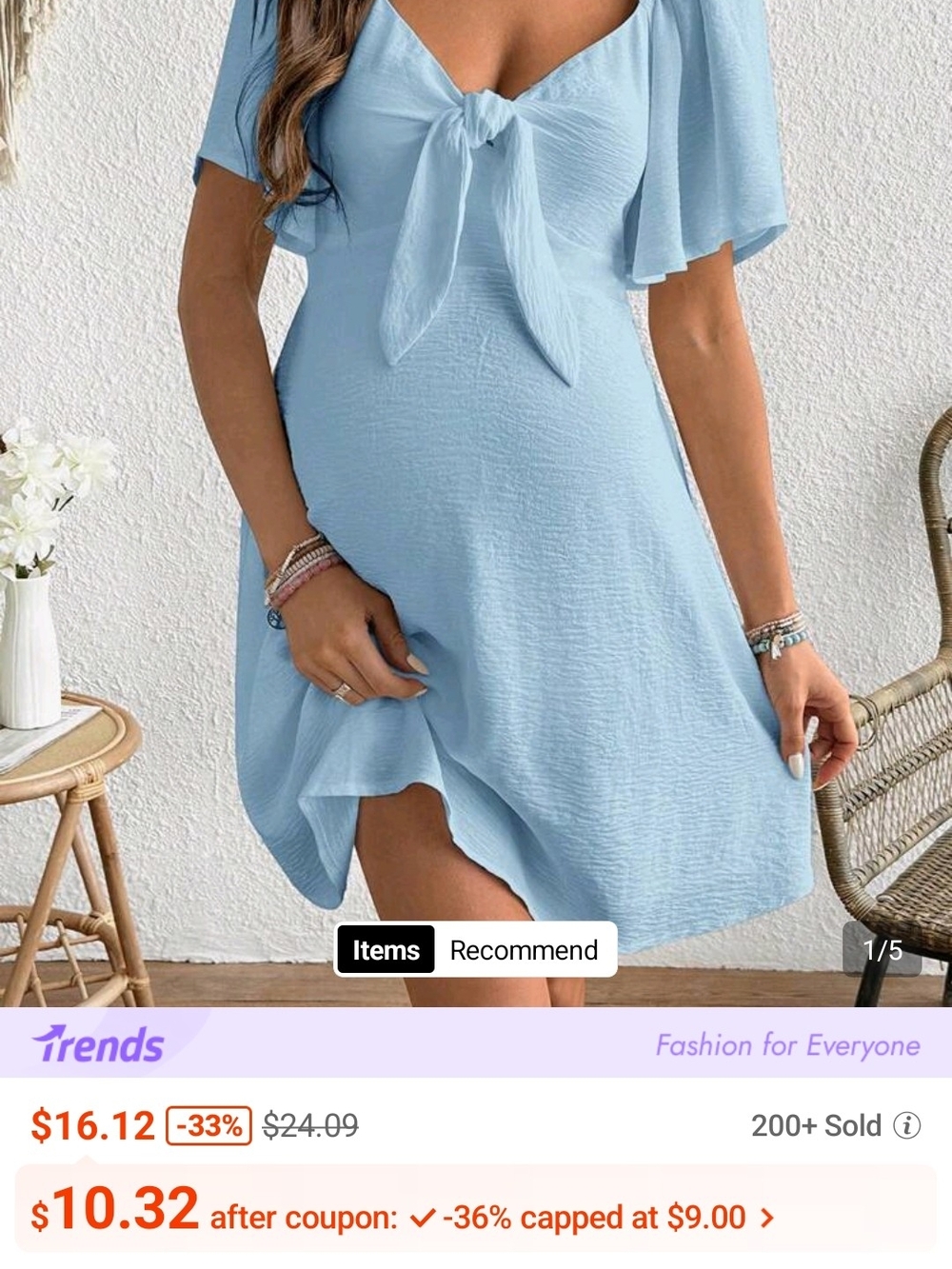 Light Blue Tie-Front Short Sleeve Women’s Dress-Materity.